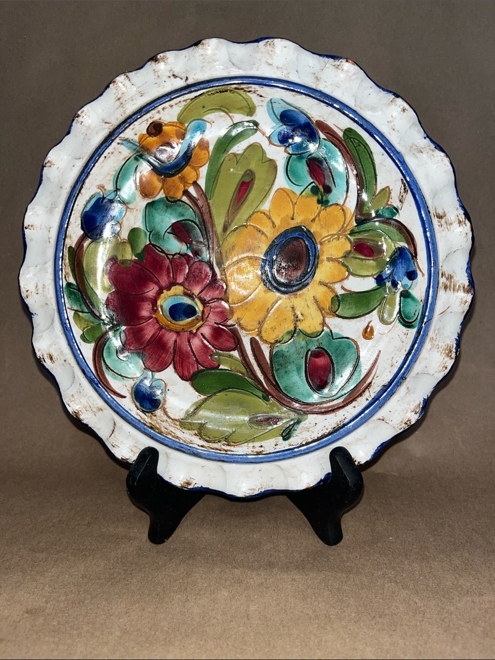 Hand-Painted Italian Floral Decorative Plate 9.5”